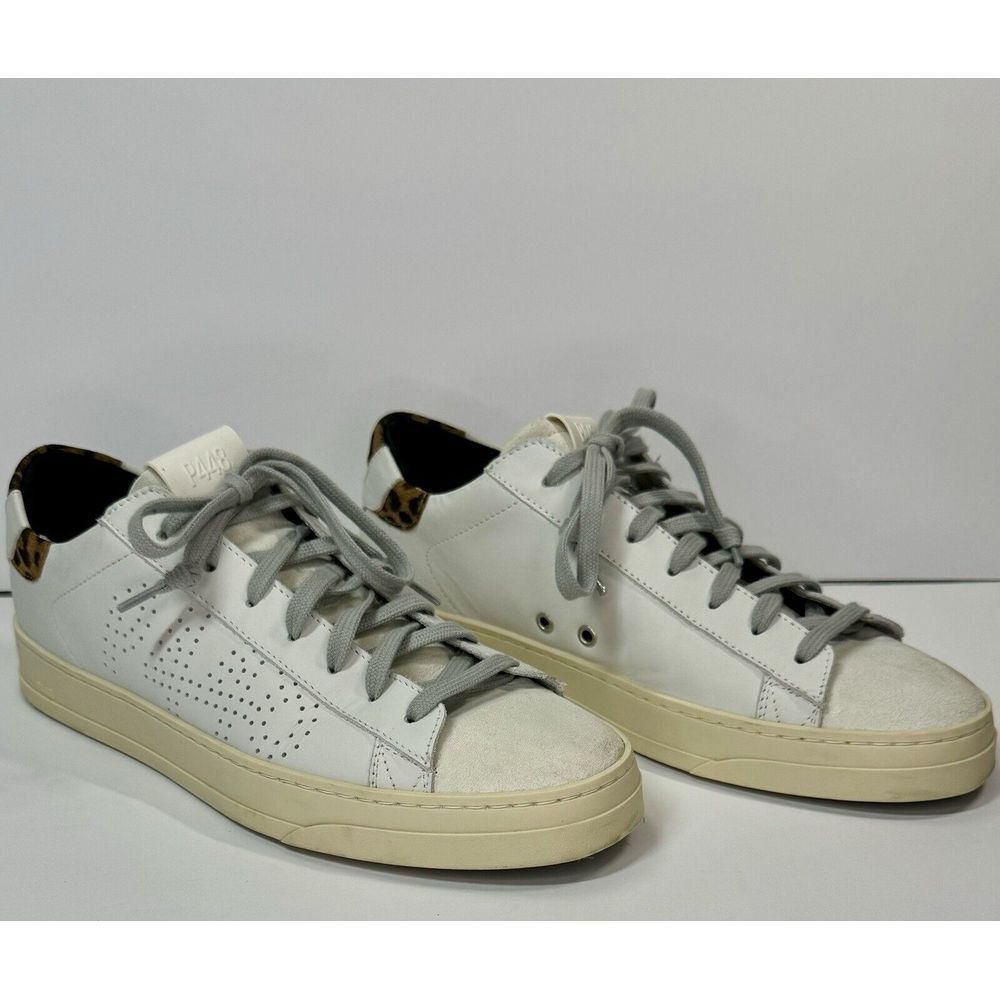 P448 John Sneakers Womens US 10.5 EU 41 Shoes White‎ Animal Print Made In Italy